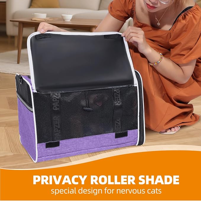 Cat Carrier for Travel, Soft-Sided, Top Loading, Privacy Curtain, to 20 lbs | Medium Pet Carry Bag Anxiety Cat, Vet Visit Car Transport Luggage Sleeve Suitcase Attachable Small Puppy Crate Kennel Purple - Image 3