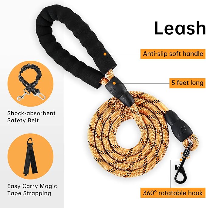 IVY&LANE No Pull Dog Harness for Large Dogs, Dog Vest Harness with Leash, Safety Belt and Storage Strap, Fully Adjustable Harness, 360° Reflective Strip, Soft Handle (Orange, L) - Image 3