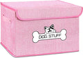 Dog Toy Basket with Lid, Collapsible Box for Pet Accessories | Storage Bin for Living Room, Fabric Container with Handle, Organizer for Small Medium dogs, Pink by Thankspaw