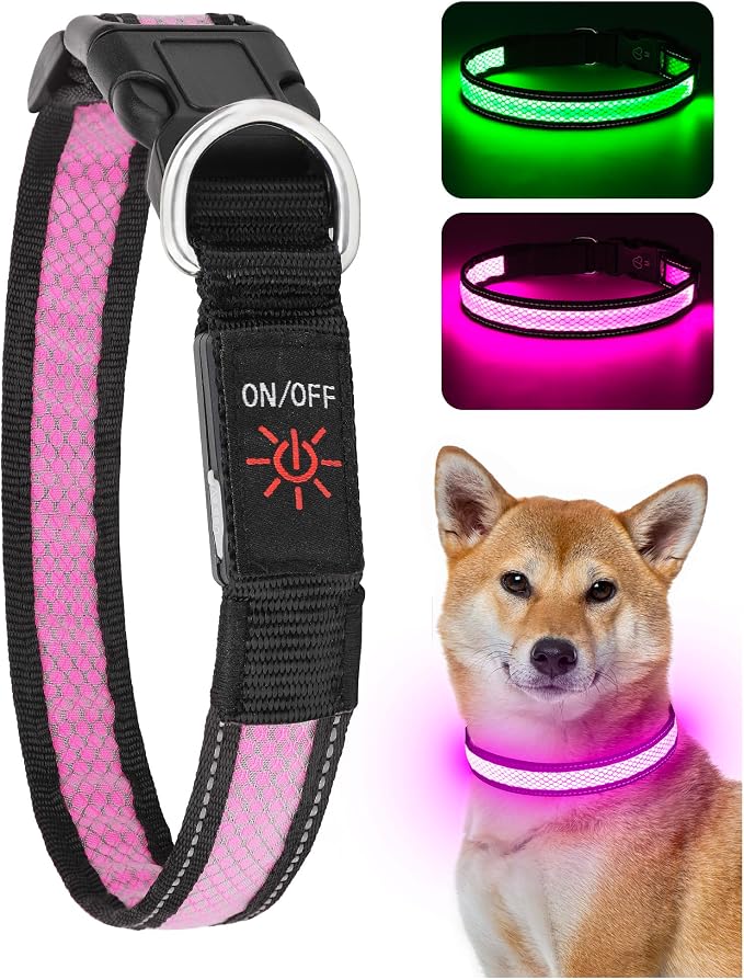 Weesiber Light Up Dog Collar, USB Rechargeable LED Dog Collar Glow in The Dark, Adjustable Reflective Waterproof Dog Collar Light for Night Walking(Pink, S) by Weesiber