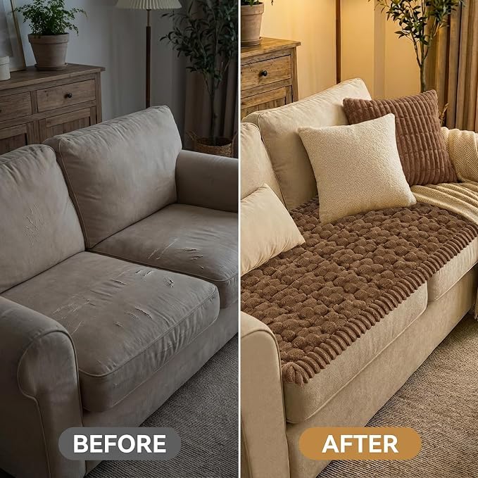Smiry Non Slip Couch Covers for Dogs, Scratch Resistant Pet Sofa Protector | Machine Washable Soft Fuzzy Thick Furniture Cover for Sofa Loveseat Sectional Large Dogs, Chocolate, 27.6" x 70.9" - Image 7