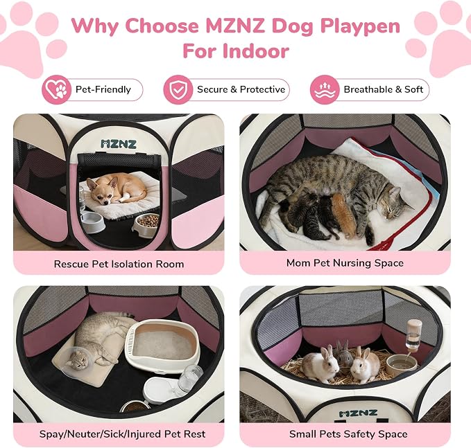 Dog Cat Small Animal Puppy Playpen Crate, Small, Pink | Portable Pop Up Pet Cage Enclosure Tent Kennel Indoor Outdoor with Carrying Case, No Assembly, Camping Use - Image 4