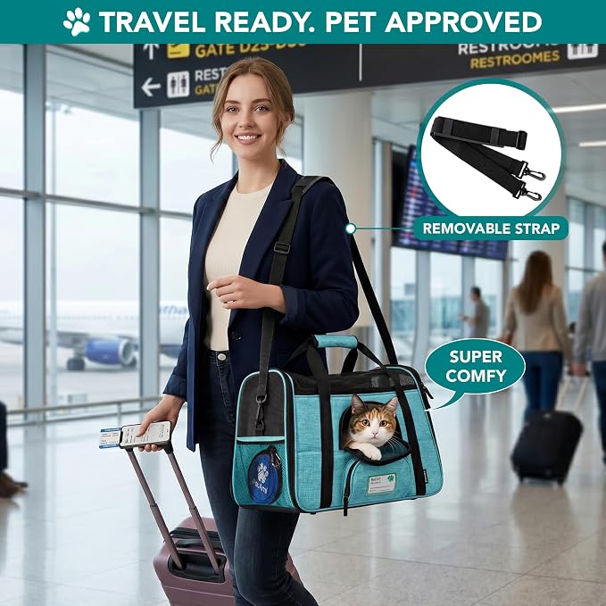 PetAmi Airline Approved Pet Carrier for Cats Small Dogs, Large Heather Blue | Soft Sided TSA Travel Bag, Sherpa Bed, Breathable Mesh Ventilation, Collapsible Bowl, Fits Under Seat, Up to 18 lbs - Image 5