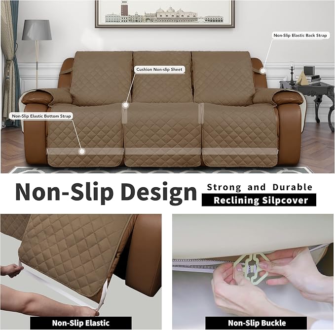 Easy-Going Reversible Couch Cover for 3 Seat Recliner Sofa, Camel/Ivory | Washable Sofa Slipcover For Dogs, Sofa Cover For Recliner, Furniture Protector Mat, Pet Friendly - Image 4