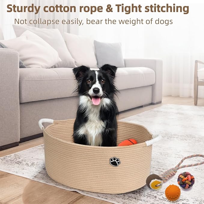 Optish 40L Extra Larg Dog Toy Basket, Woven Storage Baskets with Handles | 20" x 14" x 9" XL Toy Storage Box and Bin with Handles for Living Room, Bedroom Organization, Foldable, Durable, Home Decor - Image 7
