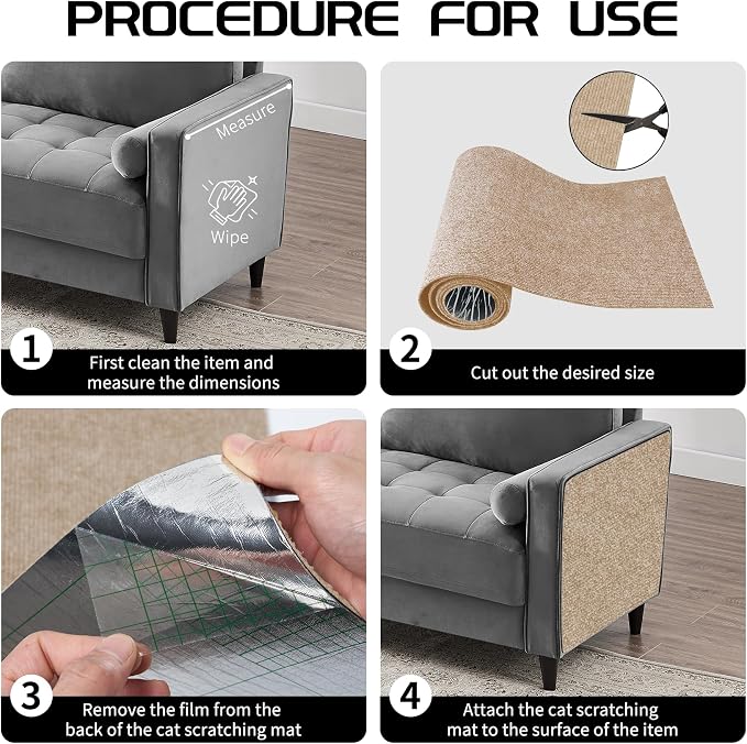 2 Pcs Total 78.8"x15.8" Cat Scratch Mat, Cat Scratch Couch Furniture Protector, Trimmable Self-Adhesive Cats Scratch Pads, DIY Cat Scratcher for Wall Protector and Covering Cat Tower (Khaki) - Image 4