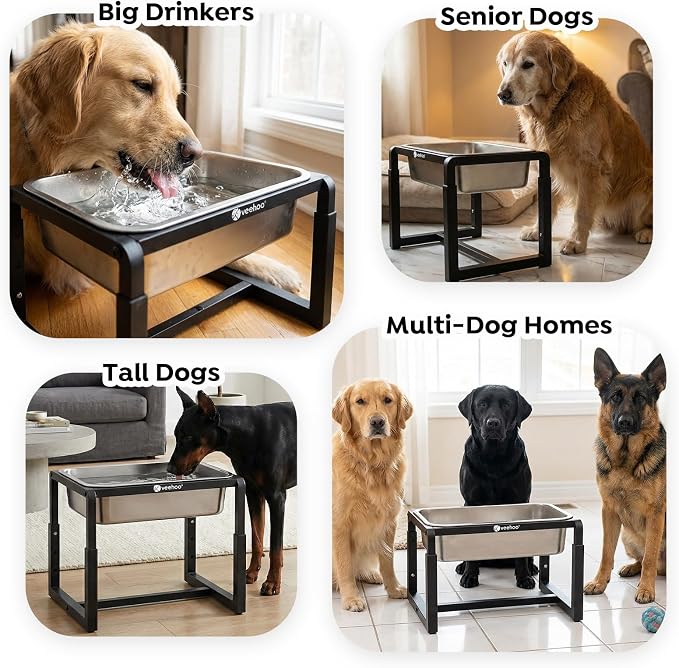 Veehoo 2.4 Gallon Elevated Outdoor Dog Water Bowl for Large Dogs | No Spill Metal Raised Dog Bowls Stand, 3 Adjustable Heights, Relief Joint Pressure, Stainless Steel Bowl, Dishwasher Safe - Image 7