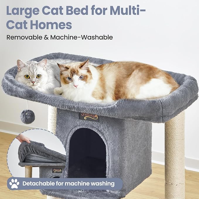 Cat Tree Tower Scratching Post for Indoor Large Adult Cats with Perch Bed | 28in Tall Small Cat Trees House with Big Perch, Condo, Toy Balls, Modern Kitten Climbing Furniture Platform, Dark Gray - Image 2