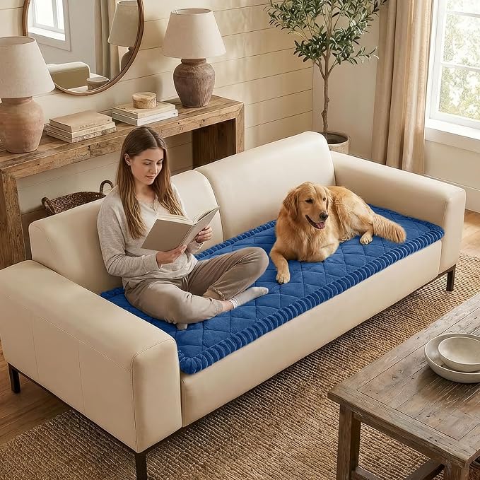 Smiry Non Slip Couch Cover for Dogs, Fuzzy Plush Pet Sofa Protector | Washable Furniture Cover for Large Dogs & Cats, Scratch & Dirt Resistant, For Sectional Sofa, Navy, 43"x63" - Image 3