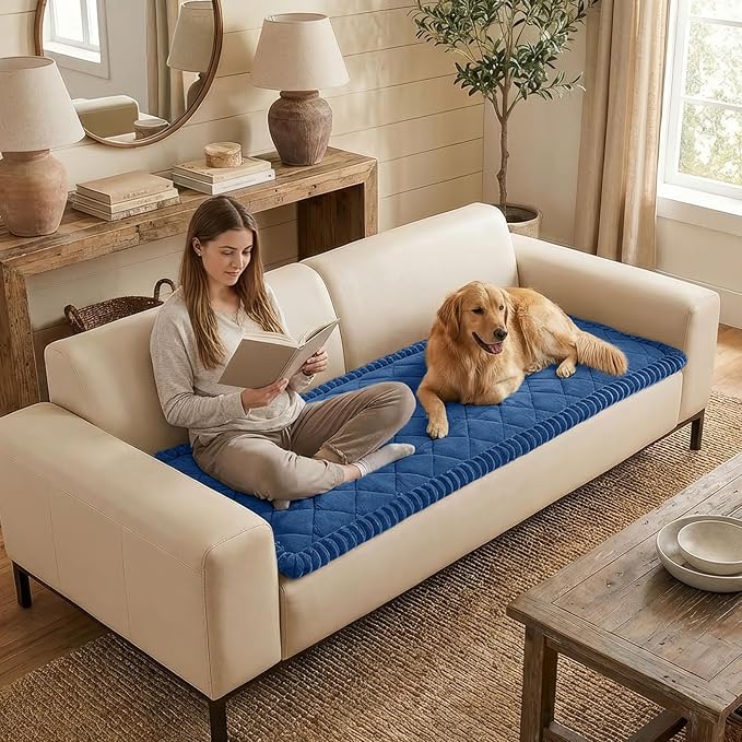 Smiry Non Slip Couch Cover for Dogs, Fuzzy Plush Pet Sofa Protector | Washable Furniture Cover for Large Dogs & Cats, Scratch & Dirt Resistant, For 3 Cushion Couch, Navy, 35.4"x95" - Image 3