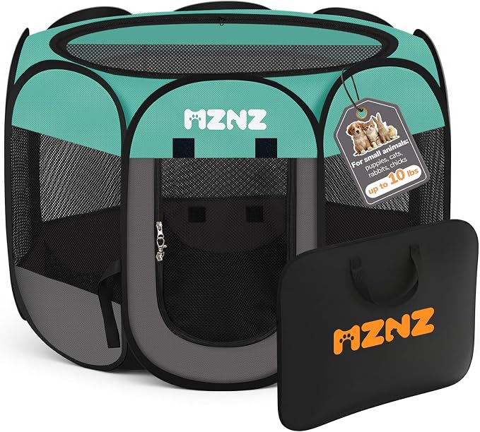 Dog Cat Small Animal Puppy Playpen Crate, Small, Blue | Portable Pop Up Pet Cage Enclosure Tent Kennel Indoor Outdoor with Carrying Case, No Assembly, Camping Use by MZNZ