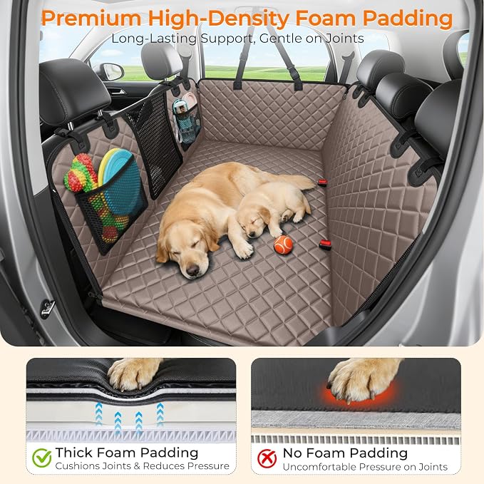 URPOWER Back Seat Extender for Dogs, Large Hard Bottom Dog Car Seat Cover | Supports 550 lbs, Stable 3-Panel Hard Bottom, Added High-Density Foam for Comfort, Waterproof 900D Oxford, 45% More Space - Image 4