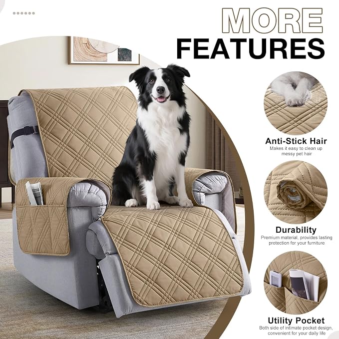 TAOCOCO 100% Waterproof Recliner Chair Covers, Non Slip Recliner Covers for Recliner Chair with Pocket, Washable Reclining Chair Cover Furniture Protector for Kids,Dogs(25'', Camel) - Image 5