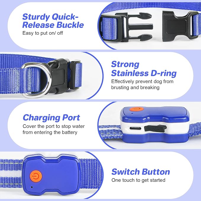 PcEoTllar Light Up Dog Collar, Glow in The Dark for Night Walking, Blue, L | Led Dog Collar for Night Walking, 3 Flashing Mode, USB Charge, For Small Medium Large Dogs, Waterproof, Durable Material - Image 3