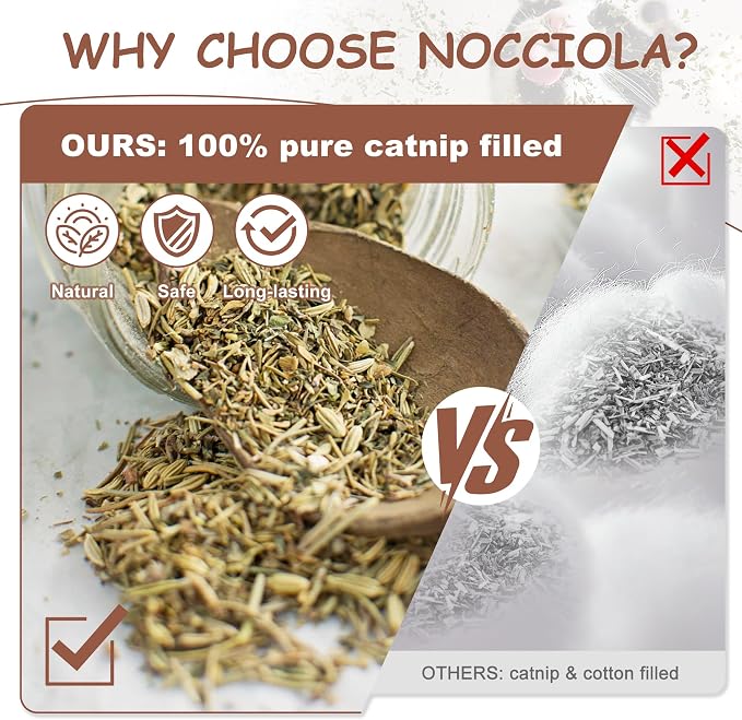 Nocciola 3 Pack Catnip Toys for Cats, Funny Cat Toys Filled with 100% Pure Organic Catnip, Safe Kitten Teething Chew and Kicker Toys, Stress Relieving Fun for Indoor Cats, Brown - Image 5