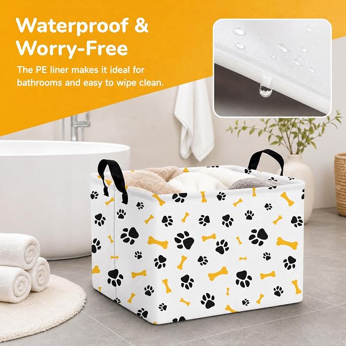 Large Dog Toy Basket Puppy Stuff Storage Bin Organizer Holder Pet Box Doggie Room Decor (Yellow Black A) - Image 8