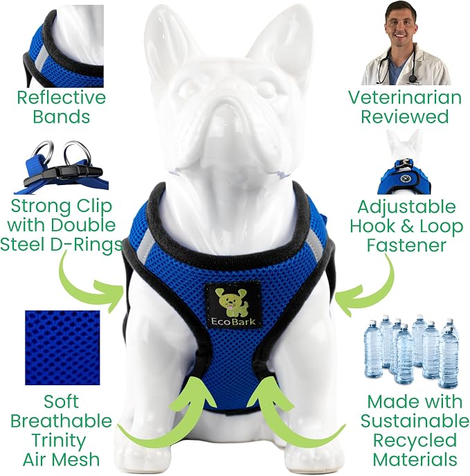 EcoBark Step in Dog Harness, Soft Mesh Halter Vest, Royal Blue, Medium | Eco Friendly Dog Harnesses for Small & Medium Breed Dogs, Reflective & Adjustable Mini Body, No Choke Toy Breed Harness - Image 4