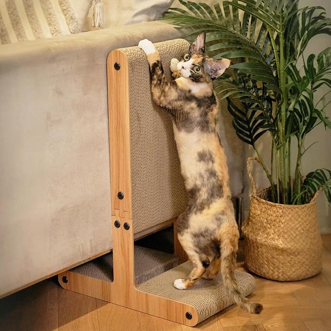 Nekosan Cat Scratcher, T-Shaped Cat Scratcher for Indoor Cats, Double-Sided Cat Furniture Protector, 23.6x16.9x9.6 inch Large, Cardboard Cat Scratcher with Ball Cat Toy by Nekosan
