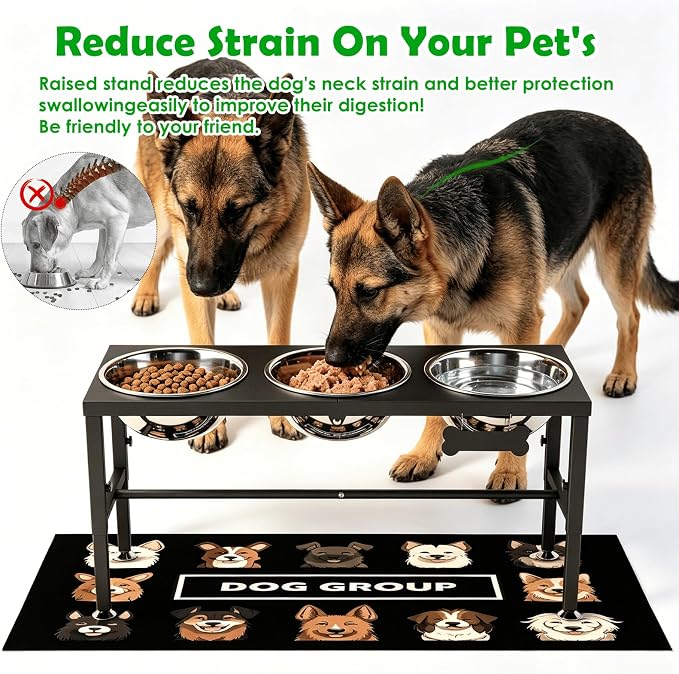 SHAINFUN Elevated Dog Bowl Stand for Large Dogs& Extra Large Dogs with 3 Bowls 101oz– 4 Adjustable Height Raised Pet Feeder with Anti-Spill Mat, Stainless Steel Food & Water Station - Image 2