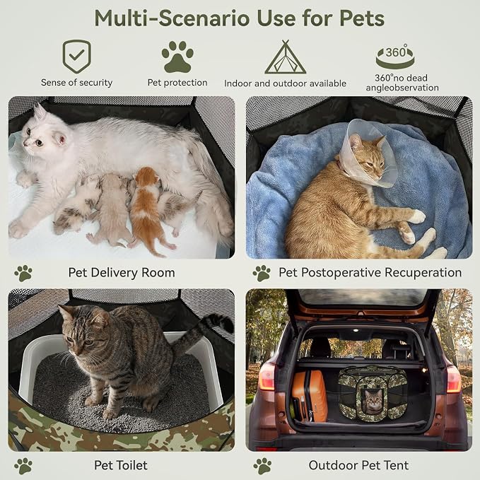 Siedihit Playpen for Small Dog Cat, Dogs Tent Crate Cage Indoor | Outdoor, Portable Pop Up Dog Kennel with Carrying Bag for Rabbits (Green Camo, Small) - Image 4