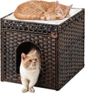 SETVSON Cat Beds for Indoor Cats Extra Large Double PE Rattan, Brown | Spacious Indoor Cat House Condo for Multi-Cats, Dual Layer Hideaway Cave, Reversible Cushion, Collapsible Metal Frame by SETVSON
