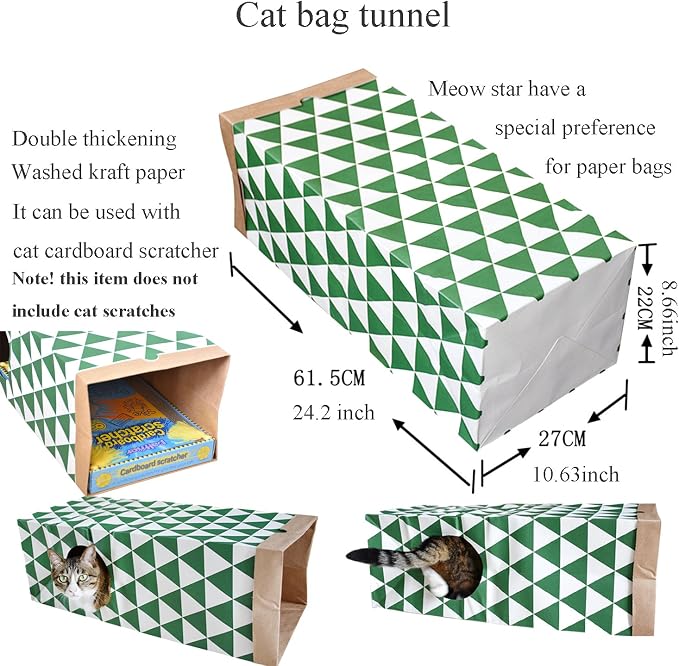 Cat Paper Bag Tunnel Toy Collapsible Tunnel for Rabbits, Kittens, Ferrets, Pet Paper House - Image 2