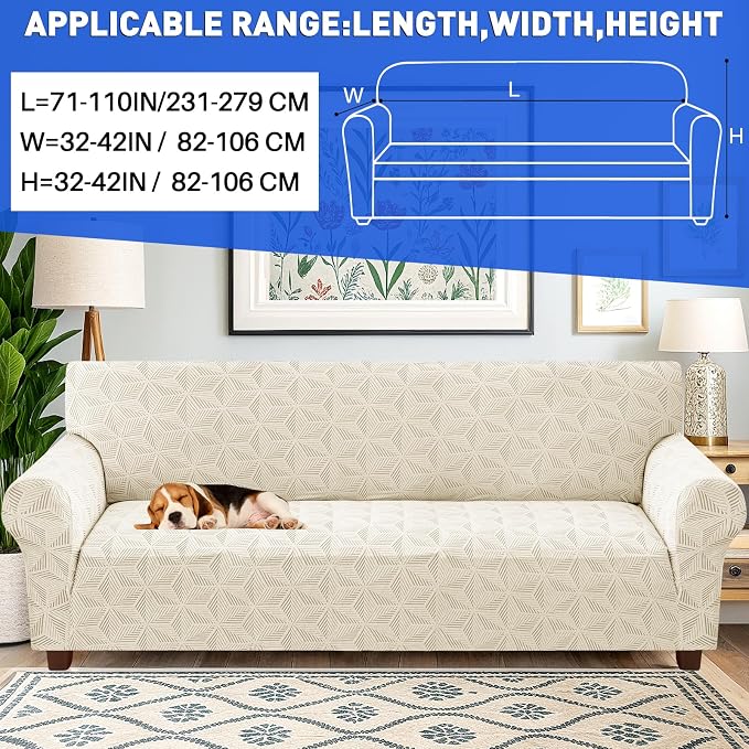 YEMYHOM 1 Piece Stretch Oversized Couch Covers for 4 Seat, Jacquard Extra Large Sofa Cover with Non-Slip Elastic Bottom, Thickened Slipcover Furniture Protector for Dogs Pets (X-Large, Beige） - Image 2