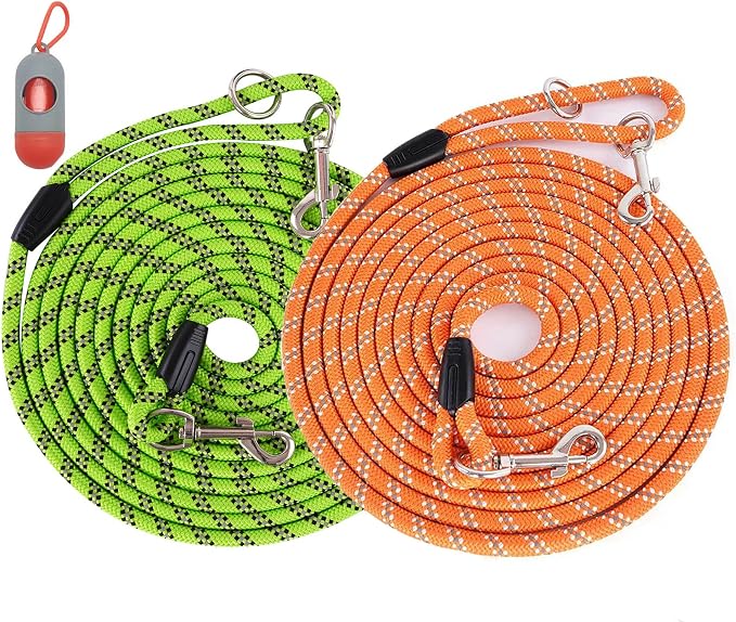 (2 Pack) Long Dog Leash for Dog Training 15FT/30FT/50FT, Dog Rope Leashes with Reflective Thread for Large Medium Small Dogs, Dog Tie-Out Cable Lead for Hunting, Camping&Backyard by Lanwandeng
