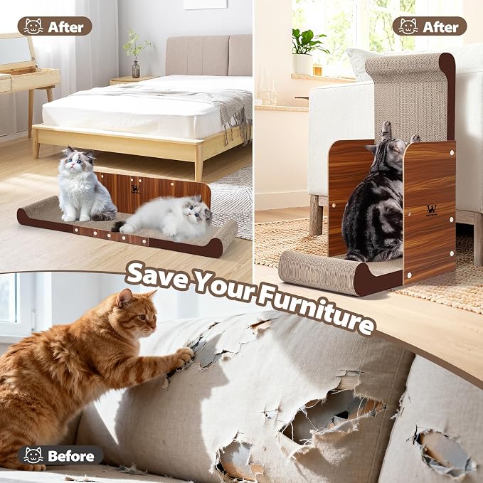 34 Inch Cat Scratcher Bed, Upgraded Cardboard Scratching Pad, Extra Large Cat Scratchers for Indoor Cats, Convertible Vertical Cat Scratching Board Furniture Protector - Image 5