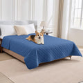 PAWFINITY Waterproof Bed Cover for Dogs, Pet Blanket for Mattress Washable | Paw Print Quilted, Hair Resistant, Anti Cat Scratch, Pee Proof Furniture Protector for Bed, Couch and Sofa, 52x82 Inch, Blue by Pawfinity
