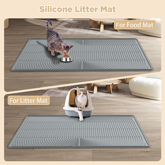 AMOK Cat Litter Mat, Extra Large Silicone Litter Box Mat 40" x 28", Waterproof Litter Trapping Mat for Cats, Durable and Easy to Clean, Grey - Image 6