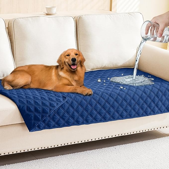 Smiry Waterproof Reversible Pet Couch Covers for Dogs | Pet Friendly, Soft Fabric, Washable Sofa Furniture Protector for Dogs Cat Kids, Checkered (30"x70", Navy/Navy) by Smiry