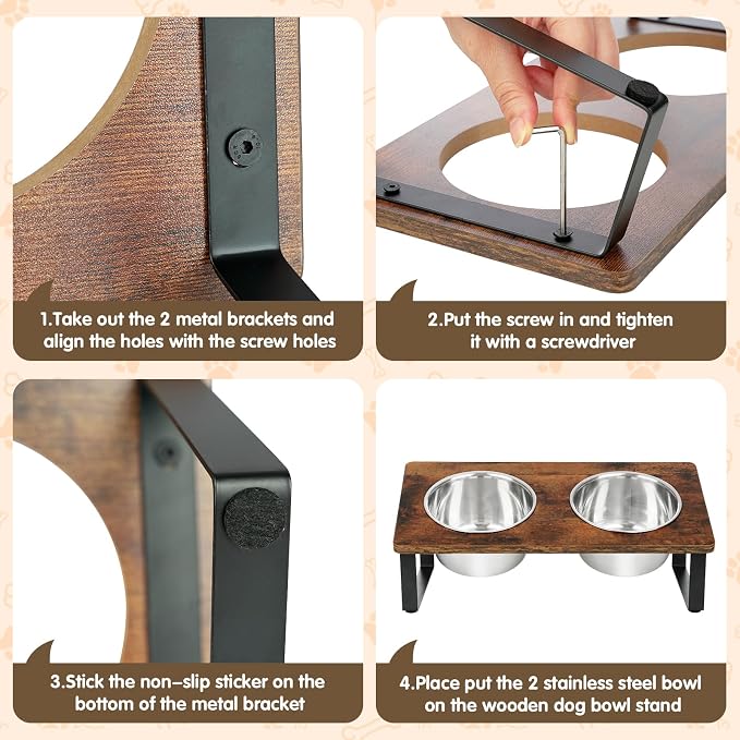 Elevated Dog Bowls for Small Medium Wood Dogs Raised Bowl Stand with 2 Stainless Steel Deep Dog Food and Water Bowls, Anti Vomit, Non-Slip Feeding Dishes(Tilted，3 inches in Height, 40oz - Image 7