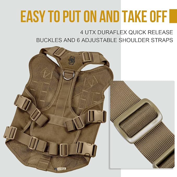 OneTigris No Pull Tactical Dog Harness for Medium Dog, Aire Mesh Dog Vest Harness, Breathable Military Molle Vests with Handles, Service Dog Vest for Walking Hiking Training (M, Brown) - Image 5