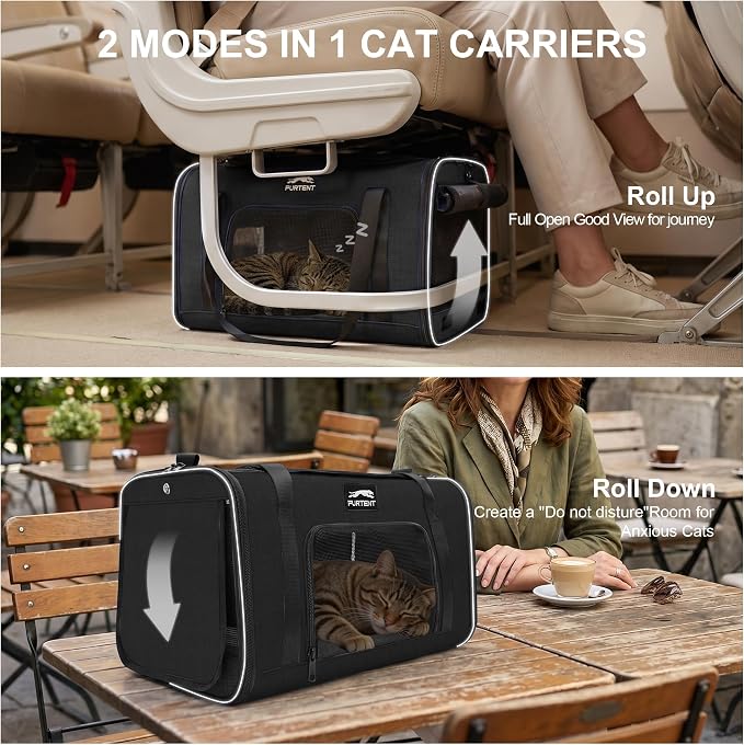 Soft-Sided Cat Carrier with Foldable Litter Box for Air Travel, Black | A compact soft-sided carrier with a foldable litter box and organized storage for flights, car trips and hotel stays. - Image 3