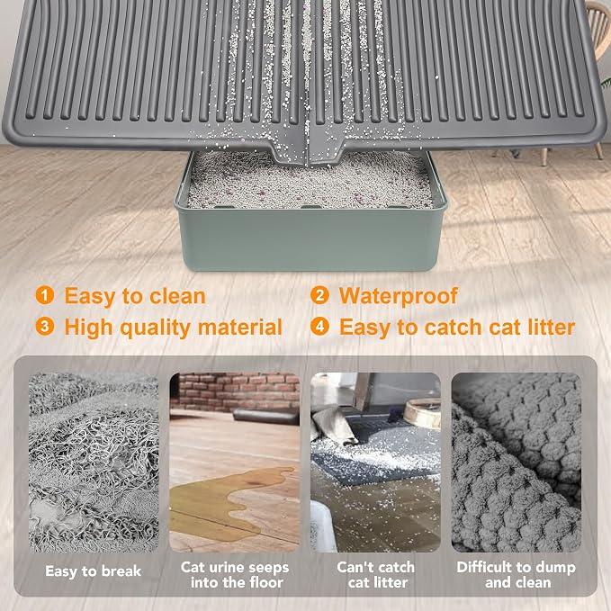 UPSKY Large Cat Litter Mat 31" x 24 Waterproof and Washable, Soft on Paws | Litter Catcher Pad, Cat Litter Trapping Mat, Scatter Control, Fits Most Litter Boxes, Use for Dogs & Cats, Grey - Image 3