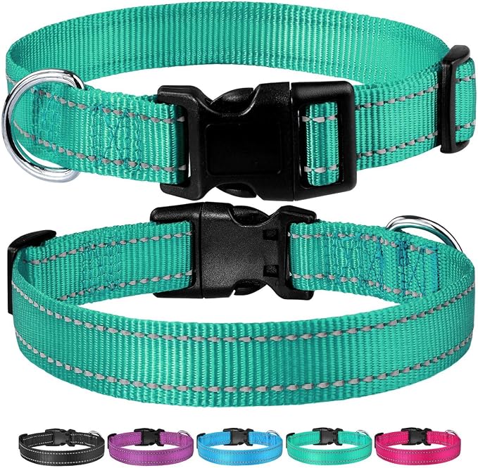 Reflective Dog Collar, Puppy Collar with Buckle Adjustable, Green XL | Breathable Nylon Collars for Small Medium Large Dogs, No Chafing on Walks and Outdoor Hikes, Metal D-Ring, Night Safety - Image 6