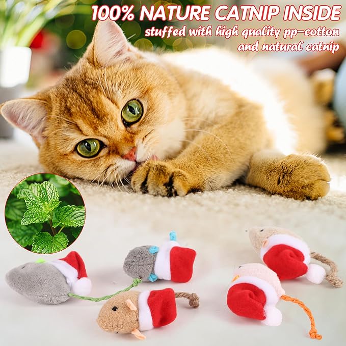FOIMAS 6pcs Christmas Catnip Toys,Xmas Cat Toys Plush Mouse Interactive Chew Bite Toys for Cat Kitten Indoor - Image 2