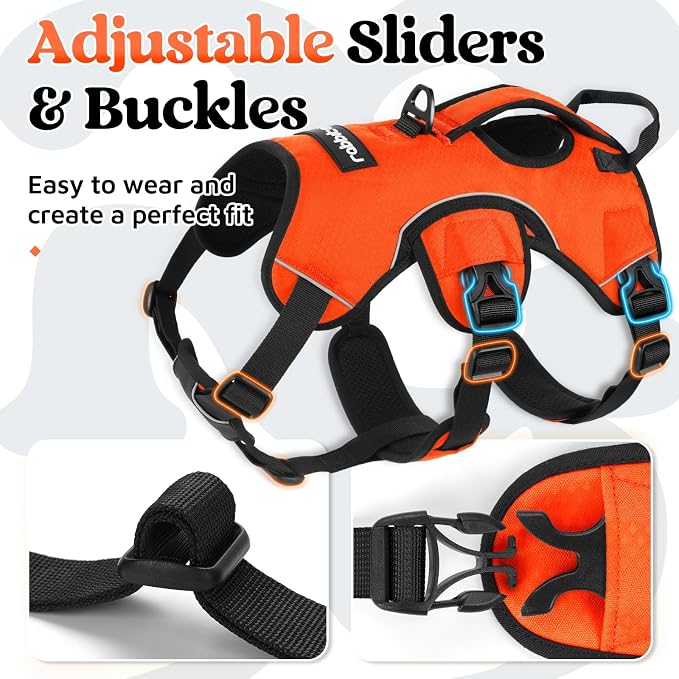 rabbitgoo Escape Proof Dog Harness for Medium, No Pull with Lift Handle | No Escape, Full Soft Padded, Reflective Adjustable Vest, Leash Clip for Walking Hiking Training, Orange, Medium - Image 7