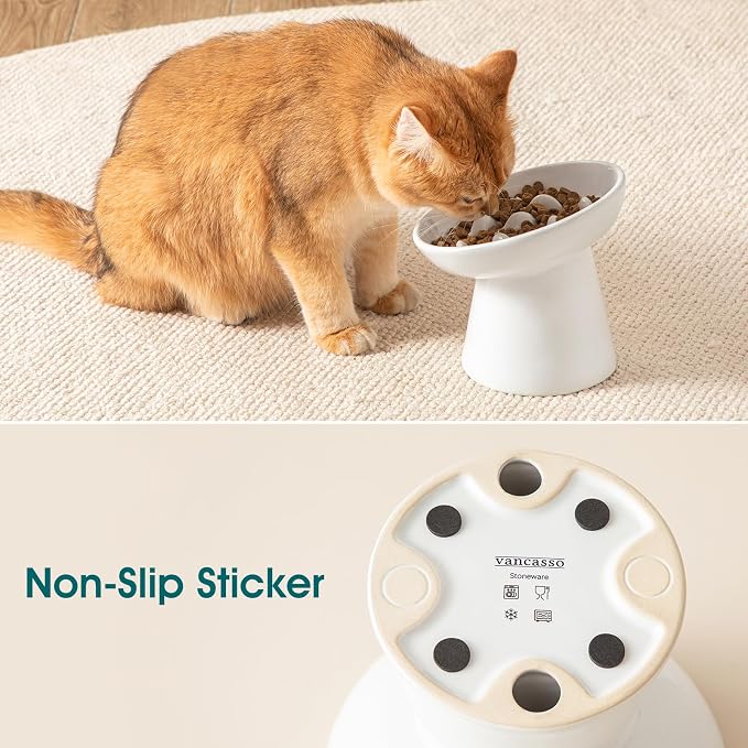 vancasso Ceramic Slow Feeder Cat Bowl, 6.25 Inch Elevated Cat Slow Feeder Bowl, Anti Vomiting for Dry and Wet Food, White - Image 6
