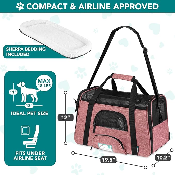 PetAmi Airline Approved Pet Carrier Cat Small Dogs, Large Heather White Red | Soft Sided TSA Travel Bag, Sherpa Bed, Breathable Mesh Ventilation, Collapsible Bowl, Fits Under Seat, Up to 18 lbs - Image 2