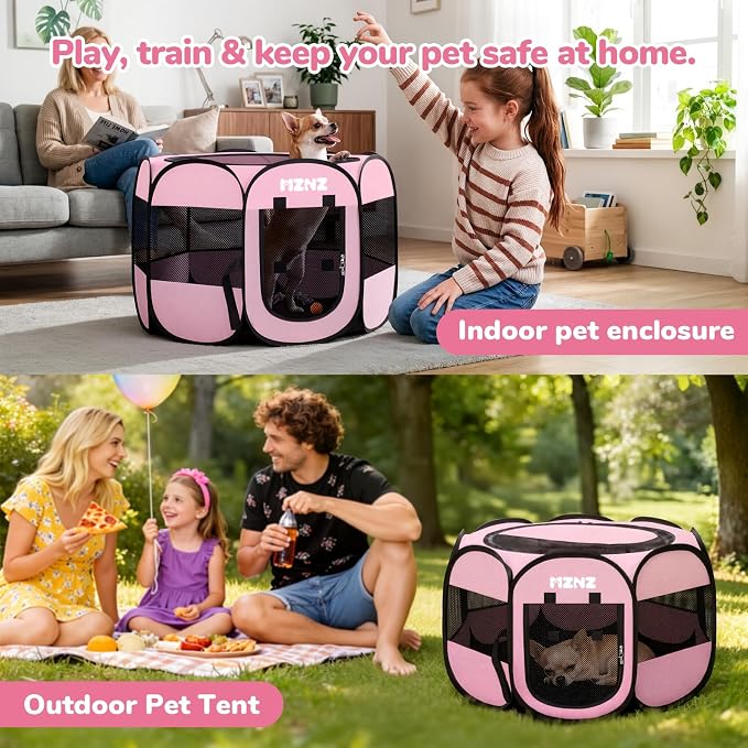 Dog Cat Small Animal Puppy Playpen Crate, Small, Whole Pink | Portable Pop Up Pet Cage Enclosure Tent Kennel Indoor Outdoor with Carrying Case, No Assembly, Camping Use - Image 5