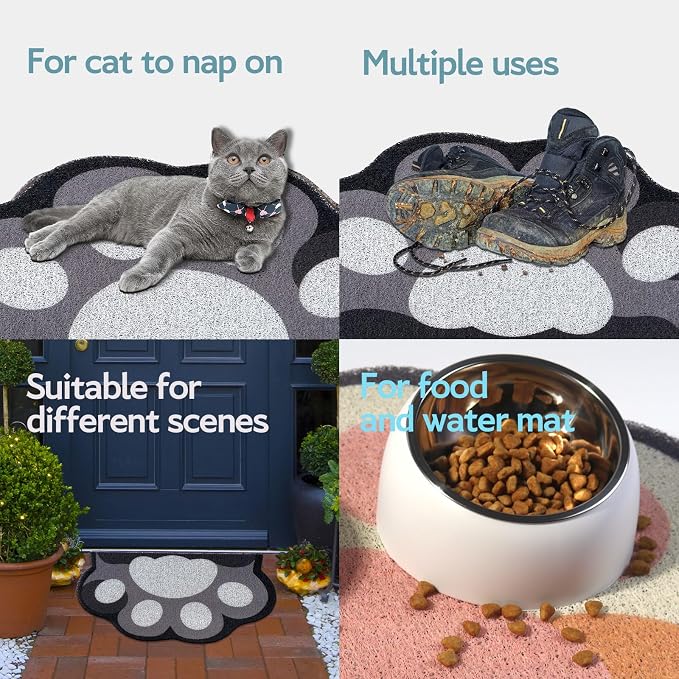 Cute Cat Litter Mat 24”x16”, Litter Box Mat, Litter Trapping Mat, Soft on Kitty Paws, Easy Clean, Anti Slip, Pet Accessories, Door Floor mats - Grey White60*40 - Image 7