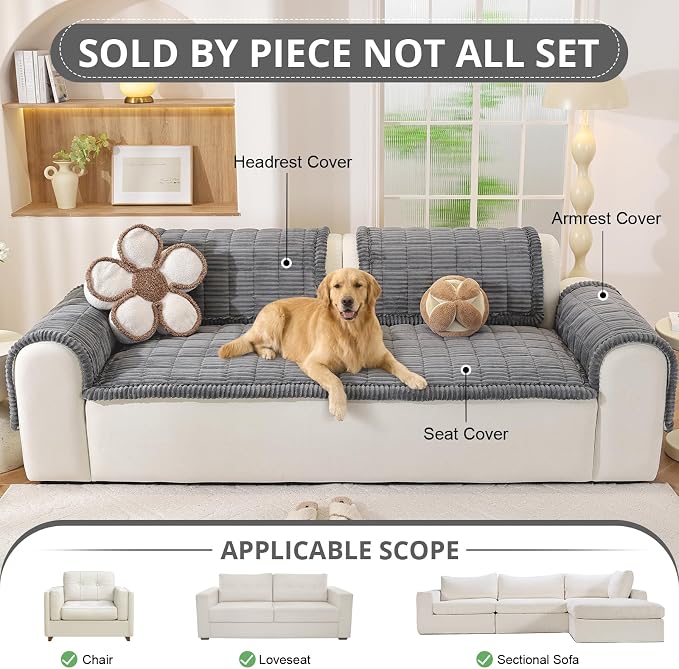 OstepDecor Couch Cover for Dogs, Washable Non Slip Sofa Cover for Pets | Soft Couch Covers for Sofa, Loveseat and Sectional, Furniture Protector Against Pet Hair & Dirt (27.6" x 27.6", Dark Grey) - Image 4