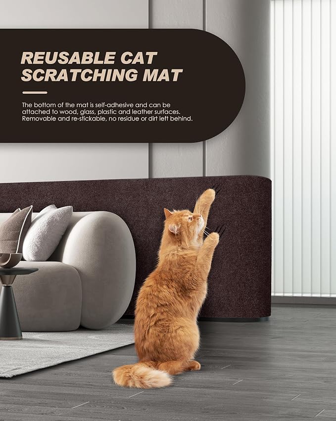 VIVOYAN 78.7"x15.8" Cat Scratch Mat,Trimmable Self-Adhesive Carpet,DIY Climb Cat Scratcher for Cat Couch Furniture or Wall Protector,Covering Cat Tower,and Replacement Pads (Brown) - Image 3