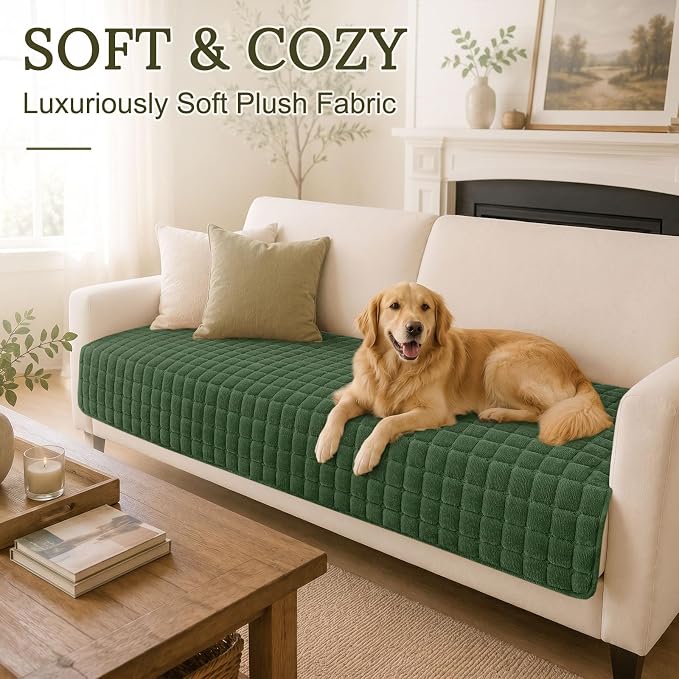 Smiry Velvet Couch Cover for Dogs, Non Slip Soft Sofa Protector for Pets | Washable Sofa Cover for Cats, Furniture Protector Against Pet Hair, Scratches, Fits Sectional Sofa(Dark Green, 36"x82.7") - Image 2