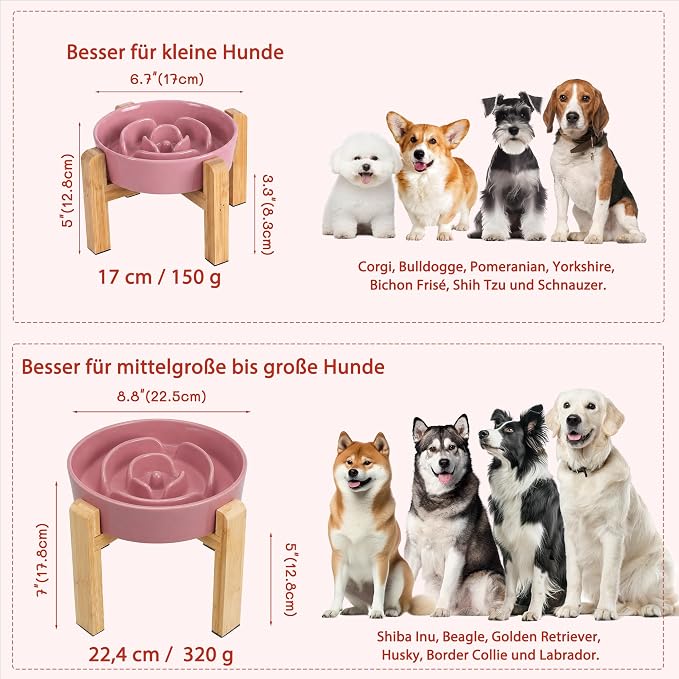 Elevated Slow Feeder Dog Bowl, 6.7" Ceramic Maze Dog Bowl with Stand | 1.5 Cups Slow Feeding Dog Dish for Fast Eaters, 5" Tall Anti-Slip Raised Slow Feeder for Small and Medium Breeds, Pink - Image 7