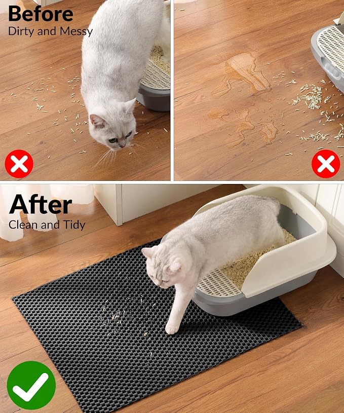 Cooyes Cat Litter Mat - Cut to Fit Any Place, 23"x17" Litter Trapping Mat for Litter Box, Easy to Clean, Waterproof & Non-Slip Kitty Pad, Scatter Control to Protect the Floor (Black) - Image 8