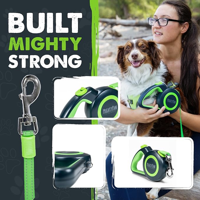 Mighty Paw Retractable Dog Leash 2.0, 16 Ft, for Medium Dogs, Heavy Duty | Reflective Nylon Tape, Tangle-Free Swivel Clip, One-Touch Quick-Lock Brake, Reflective Ring, Anti-Slip Handle - Image 9