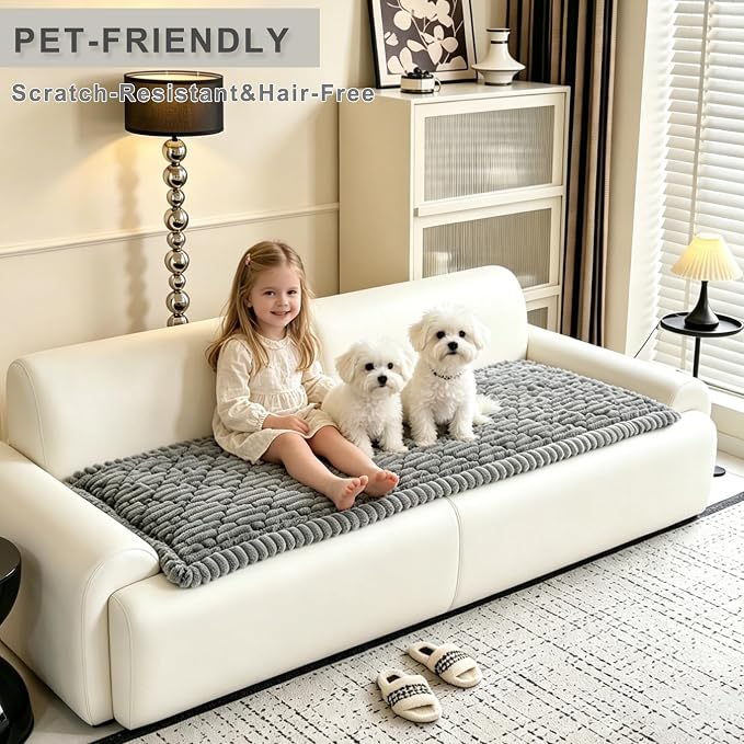 100% Waterproof Fuzzy Couch Cover for Dogs, Washable Non-Slip Pet Couch Covers for Sofa, Soft Thick Furniture Protector Sofa Slipcover Mat for Dogs (Light Gray, 27.5"x70.9") - Image 6